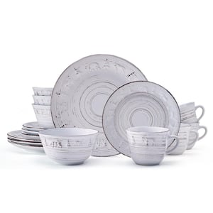 16-Piece Trellis Lodge White Stoneware Dinnerware Set (Service for 4)