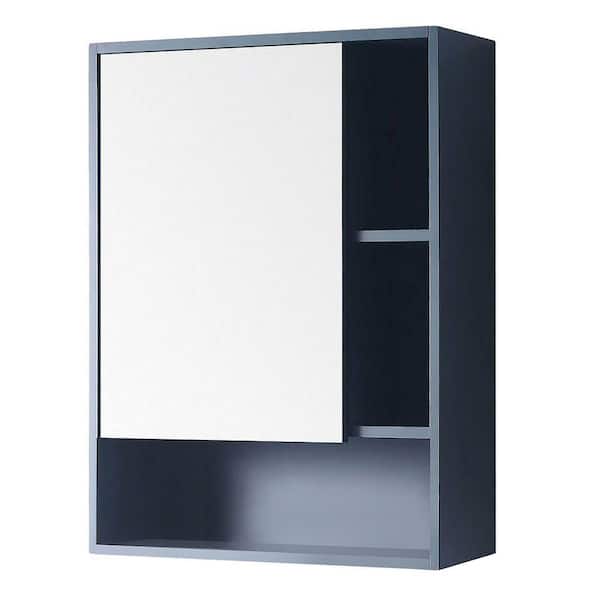 FINE FIXTURES Shawbridge 24 in. W x 29.50 in. H Small Rectangular French Blue Surface Mount Medicine Cabinet with Mirror Left Hand