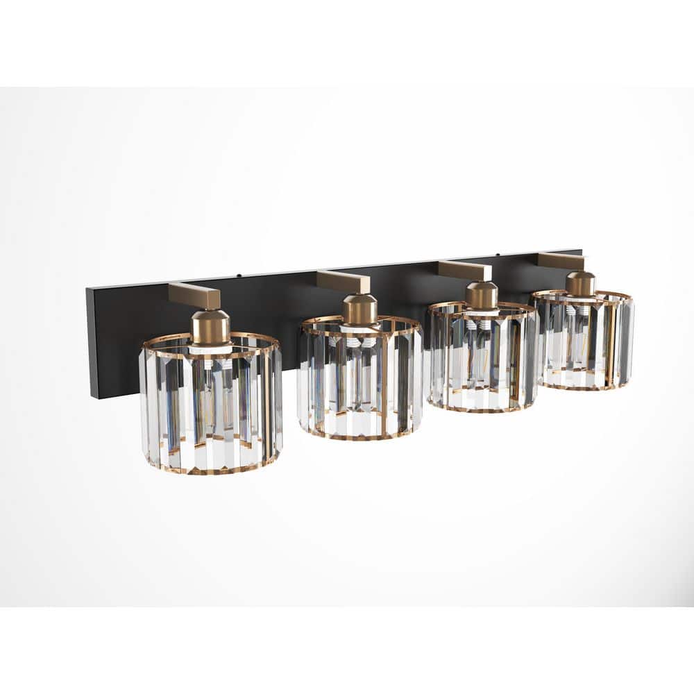 31.9 in. 4-Light Dimmable Gold Bathroom Vanity Light with Seeded Glass Shad