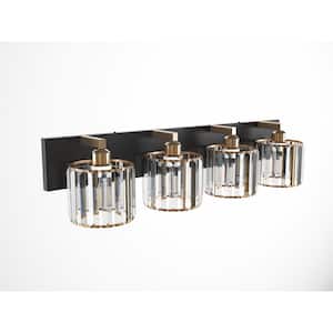 31.9 in. 4-Light Dimmable Gold Bathroom Vanity Light with Seeded Glass Shade
