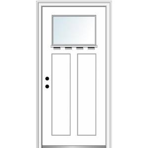 36 in. x 80 in. Right-Hand Inswing 1-Lite Clear Low-E Shaker Painted Fiberglass Smooth Prehung Front Door with Shelf