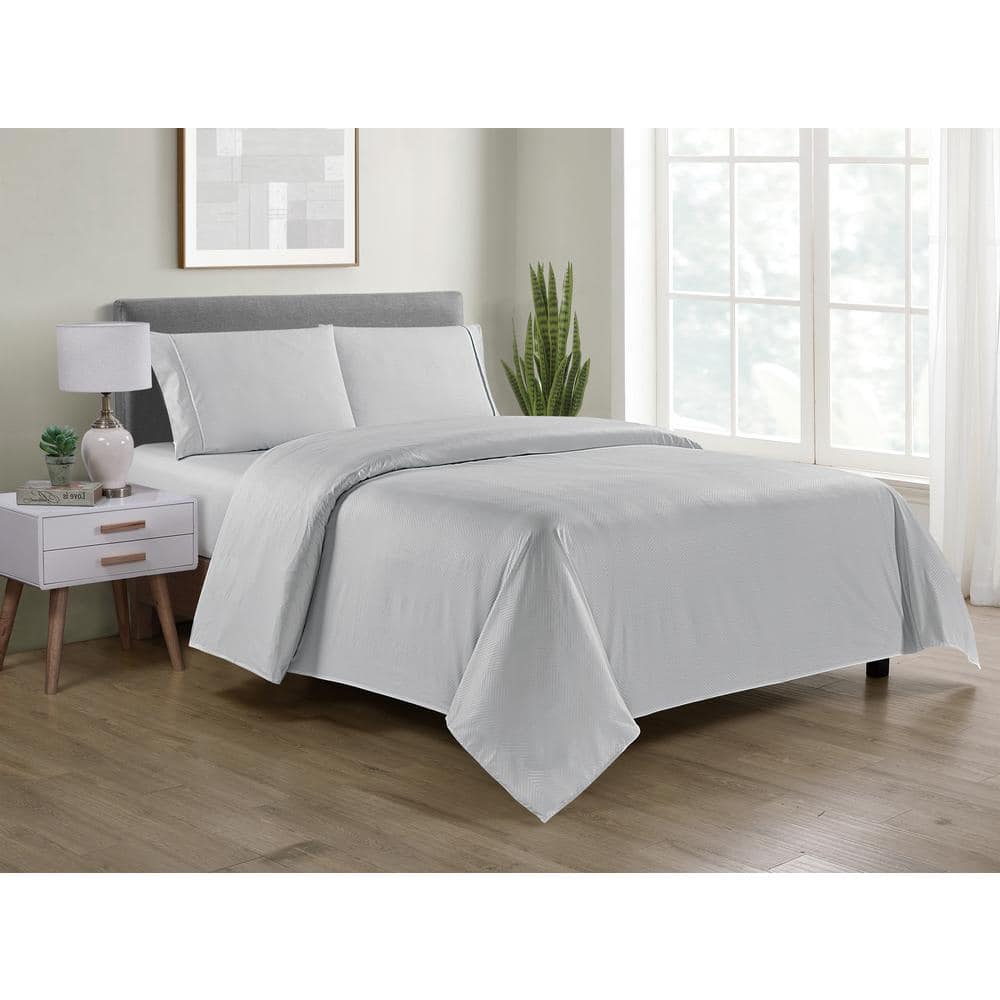Silver Chevron Embossed Bamboo King Sheet Set with Microfiber