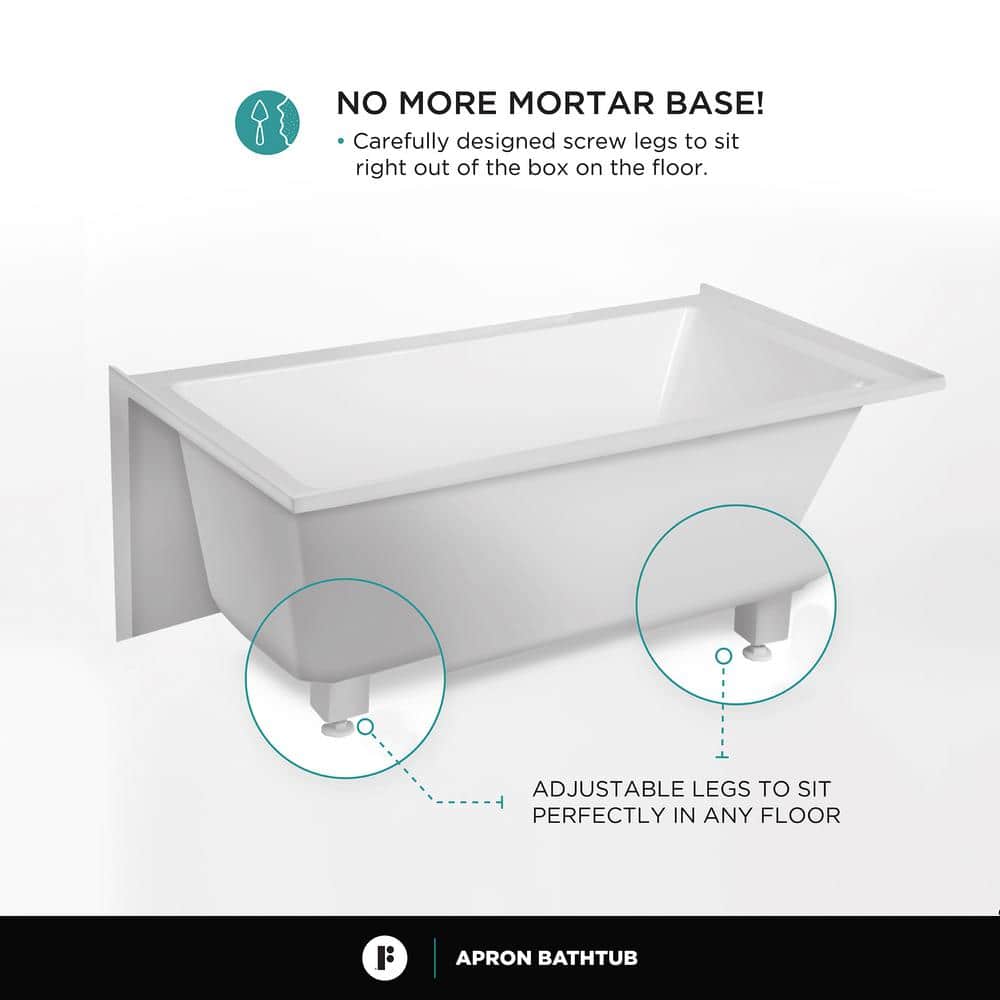 66-Inch White Acrylic Rectangular Soaking Bathtub with Apron Front