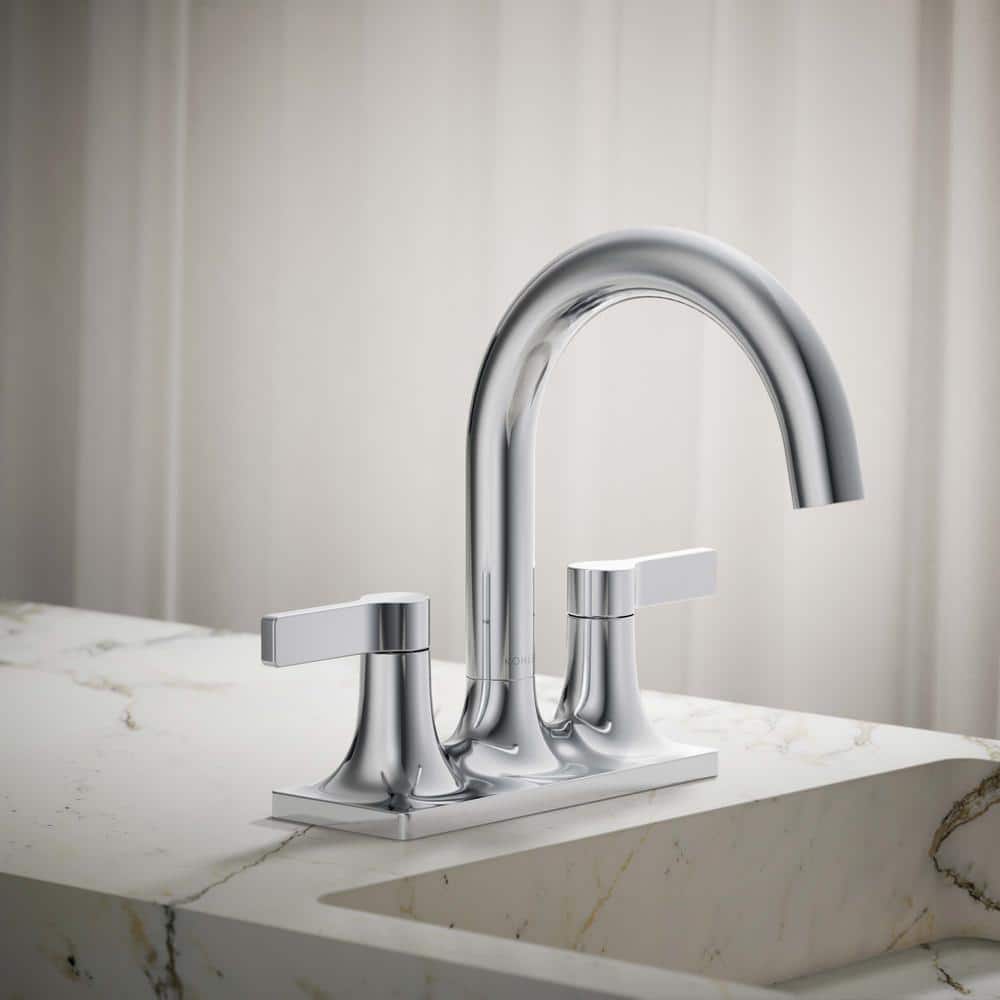 Polished Chrome Brass Centerset Bathroom Faucet with Lever Handles