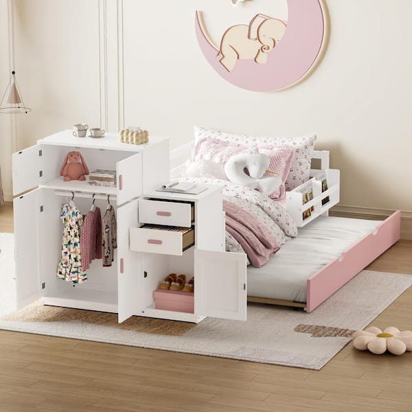 Harper & Bright Designs Pink and White Twin Size Wood