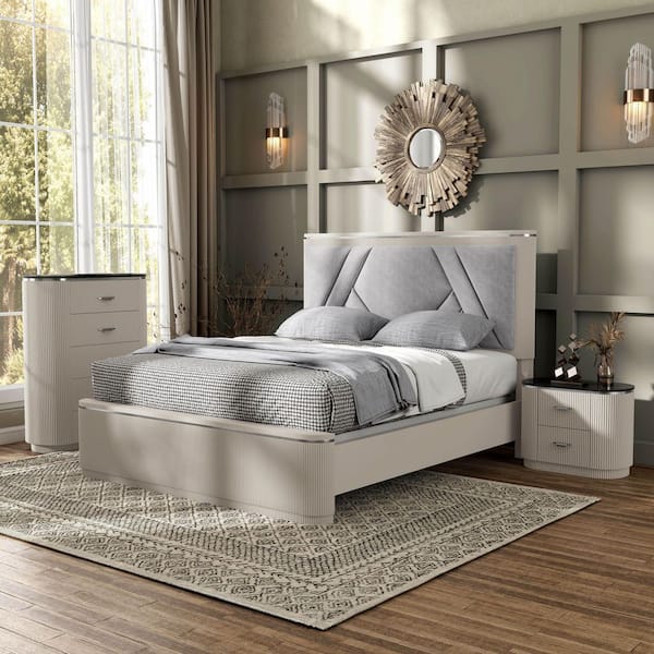 Furniture of America Addy 3-Piece Modern Light Gray Wood Queen Panel ...