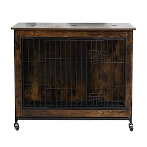 23.6 in. Brown Heavy-Duty Dog Cage Dog Crate Furniture with Wheels