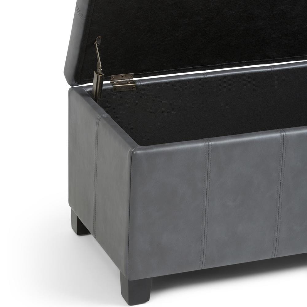 Stone Gray Faux Leather Tufted Storage Ottoman Bench