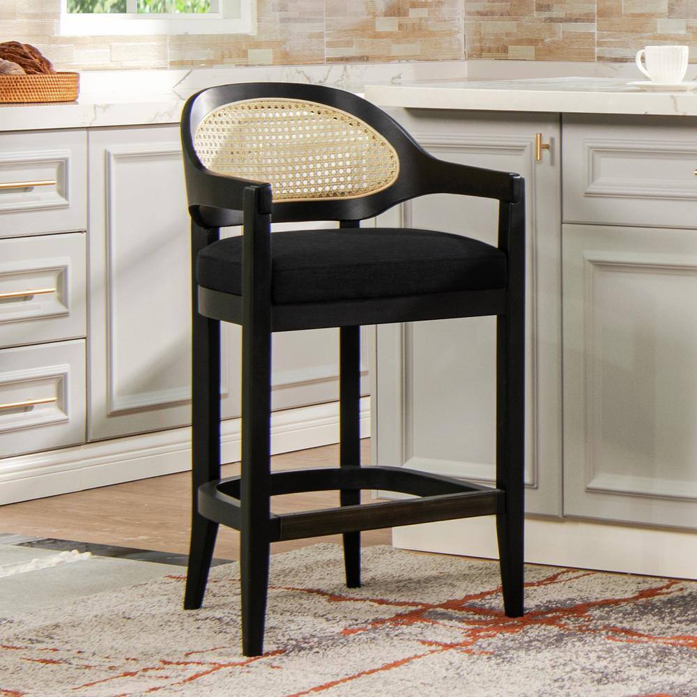 Americana 36.5" Black Oak Wood Cane Back Bar Stool