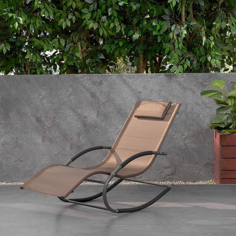 Curved Rocker Chaise Lounge with Cushioned Arms in Brown