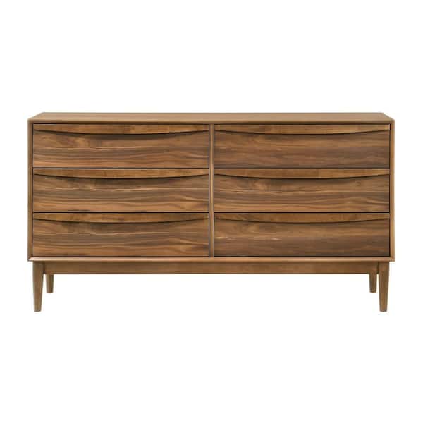 Benjara Brown 6-Drawer 55 in. Wide Dresser Without Mirror