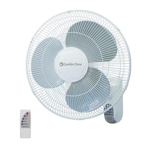 16 in. 3 Fan Speeds Oscillating Wall Mount Fan in White with Remote Control, Timer and Adjustable Tilt