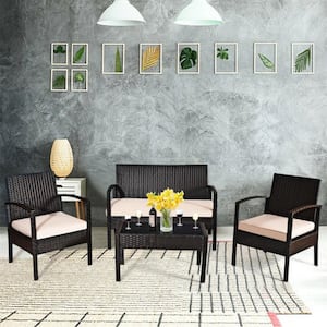 4-Pieces Patio Furniture Sets Rattan Chair Wicker Set Outdoor Bistro