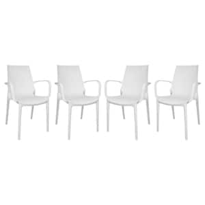 Kent Plastic Outdoor Dining Arm Chair in White Set of 4