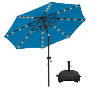 10 ft. Aluminum Solar Led Market Umbrella Outdoor Patio Umbrella with Base 32 LED Lights in Royal Blue