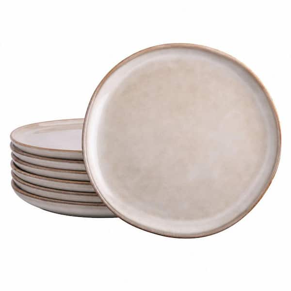 Cappuccino Ceramic Plates 8.5 in. Handmade Reactive Glaze Stoneware Plates Set for Dessert Salad, Appetizer Set of 6