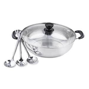 11 in./28 cm 4 qt. Stainless Steel Shabu Hot Pot with Divider and 3-Ladles
