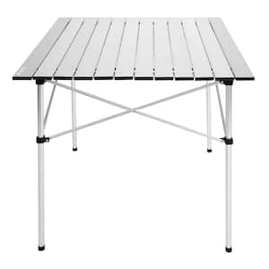 28 in. White Metal Lightweight Folding Camping Table with Carry Bag for Picnic, Beach, Traveling and BBQ, White