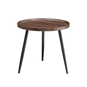 Paxton 23.5 in. Walnut MDF Raised Lip Edge Side Table with Modern Black Metal Taper Legs - Round