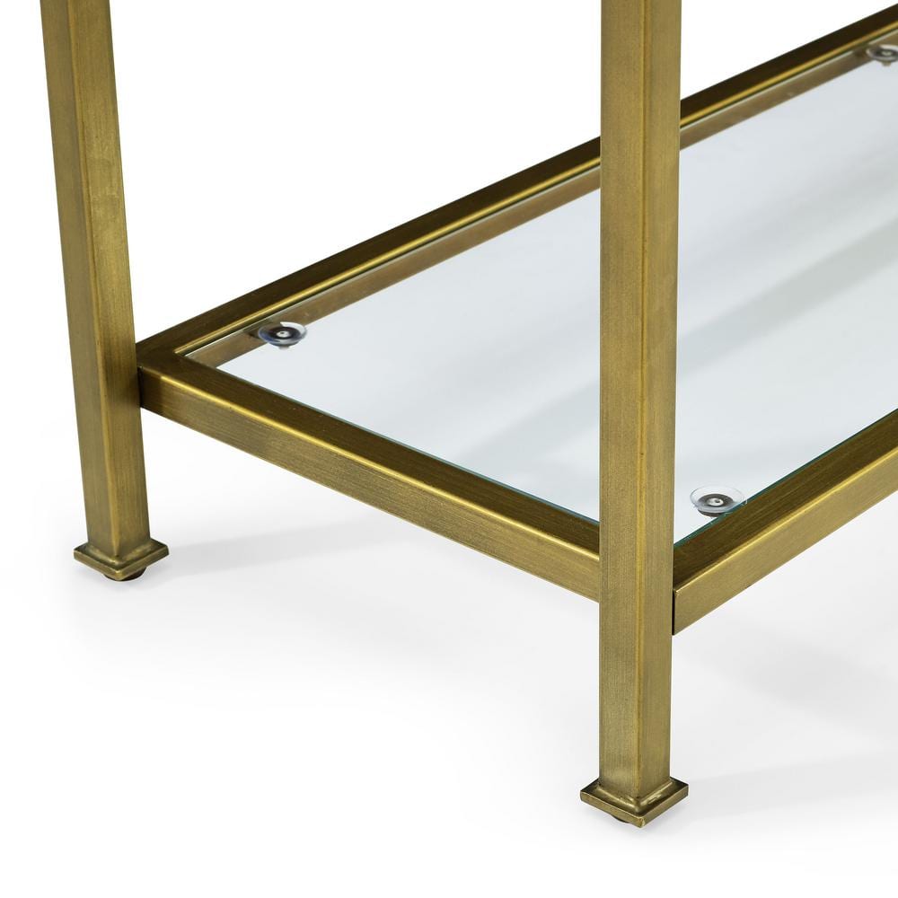 Gold and Glass Console Table with Storage Shelves