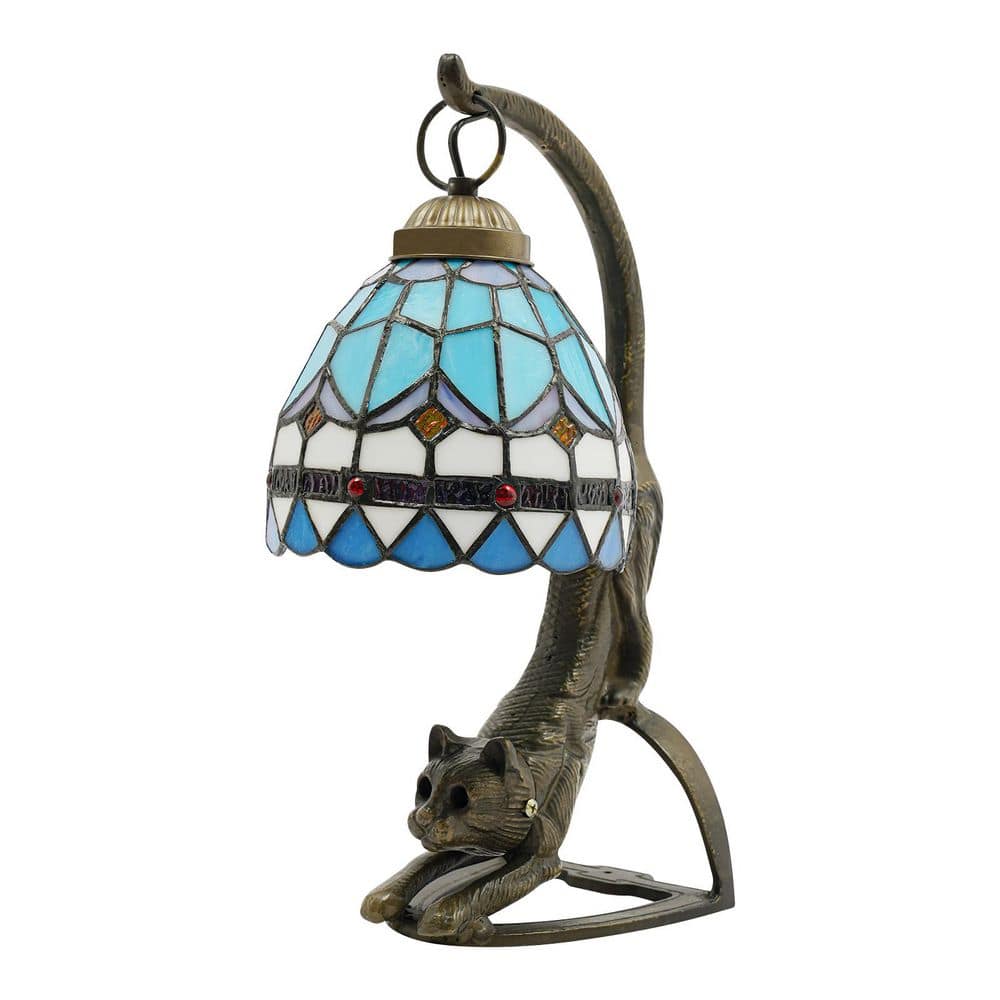15.74 in. Bronze Retro Bedside Table Lamp for Living Room Bedroom with Multicolored Glass Shade, No Bulbs Included price history on PriceWatchPro