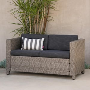 Hot Seller Wicker Outdoor Loveseat with Water Resistant Cushions for Patio, Backyard, Garden, Gray and Black