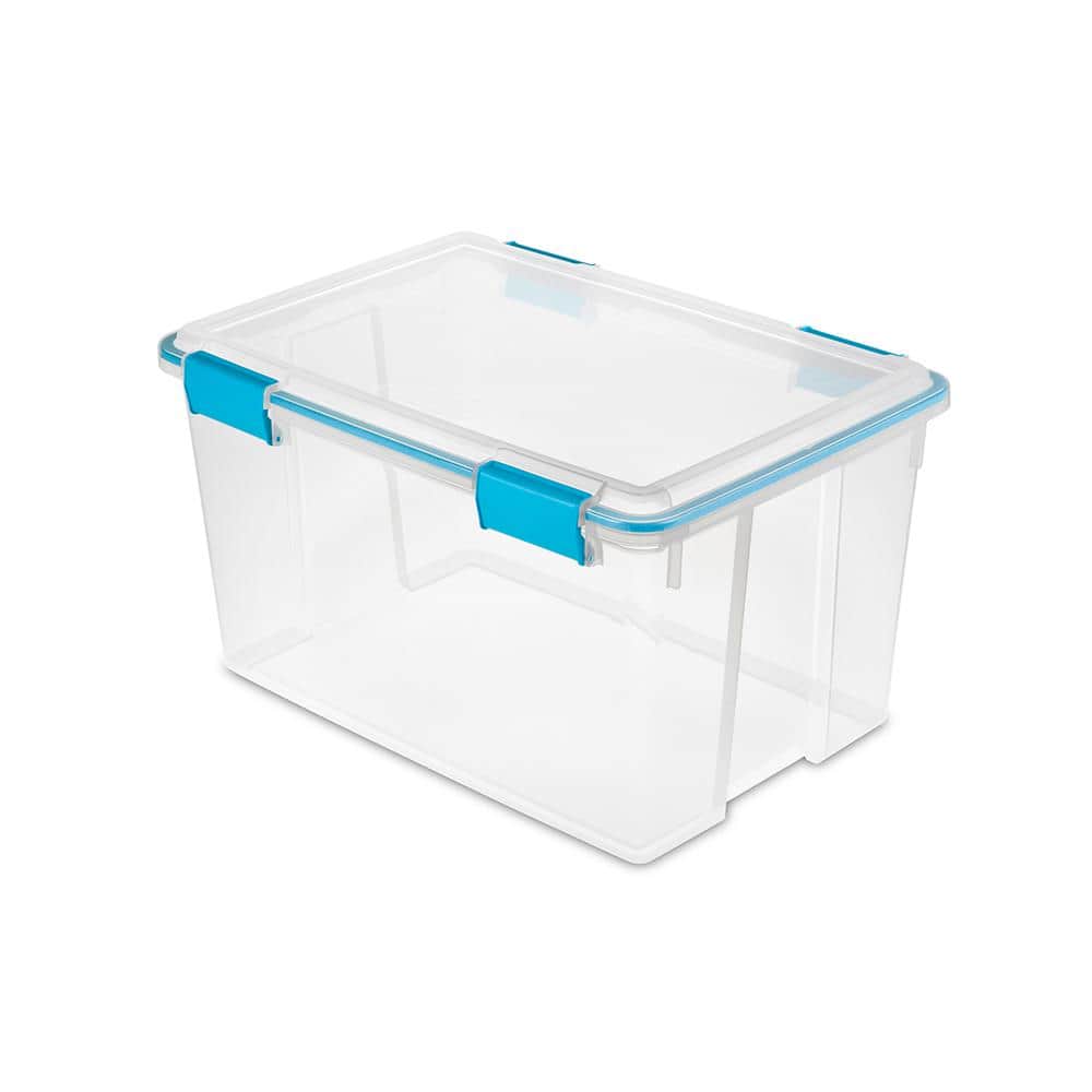 Storage Box 37-Quart Gasket Blue Aquarium Plastic Tight-Fitting Latches 4-Pack