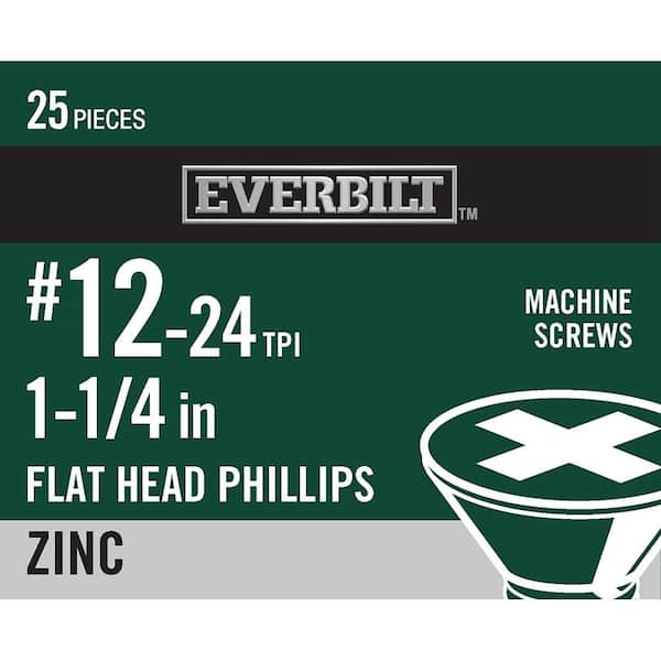 Everbilt #12-24 x 1-1/4 in. Phillips Flat Head Zinc Plated Machine Screw (25-Pack)