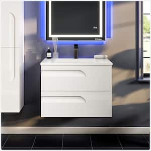 Joy 32 in. Single Sink White Floating Bath Vanity with White Porcelain Top (Assembled)