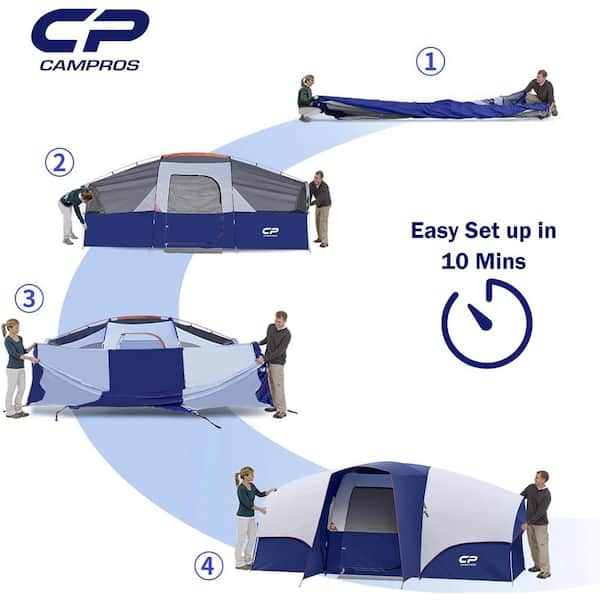 Unbranded Blue 6-Person-Camping- Tents Waterproof Windproof Family Tent Top Rainfly, 4 Large Mesh Windows Double Layer