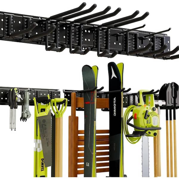48 in. with 9 Hooks Shovel Holder Wall Mount Garage Wall Organizer Wall Mount Tool Holder for Rack Shovel Shed(Black)