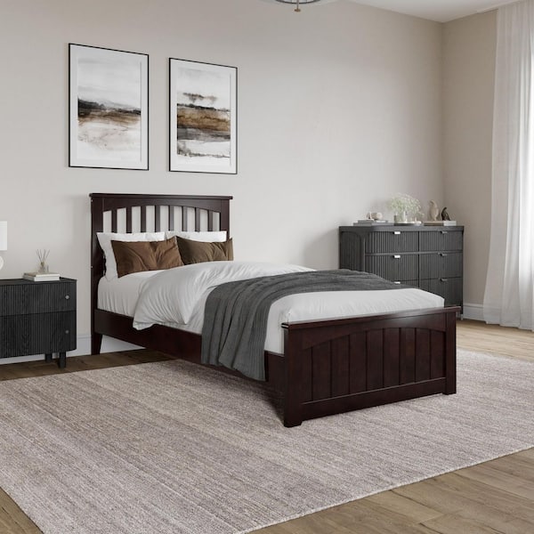 AFI Becket Espresso Black Solid Wood Frame Twin XL Low Profile Platform Bed with Matching Footboard