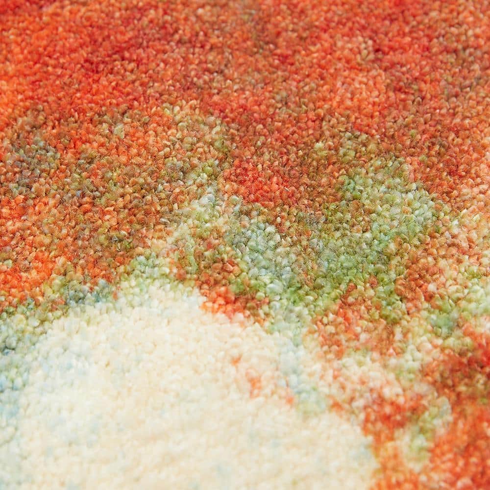 Colorful Floral Red and Green Nylon Area Rug 5' x 8'