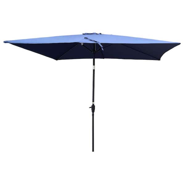 Zeus & Ruta 6 ft. x 9 ft. Steel Push-Up Outdoor Patio Waterproof Market Umbrella with Crank and Push Button Tilt in Navy Blue