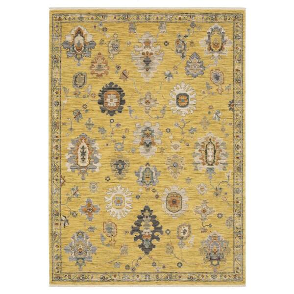 10 ft. x 13 ft. Yellow, Gray, Black Oriental Washable Area Rug