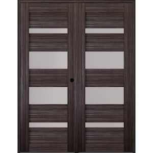 Mirella 72 in. x 80 in. Left-Handed Active 4-Lite Frosted Glass Gray Oak Wood Composite Double Prehung French Door