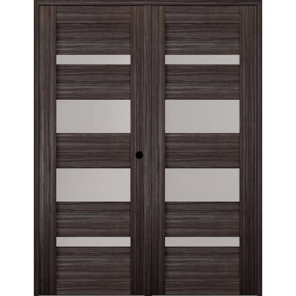 Belldinni Mirella 60 in. x 80 in. Left Handed Active 4-Lite Frosted Glass Gray Oak Wood Composite Double Prehung French Door