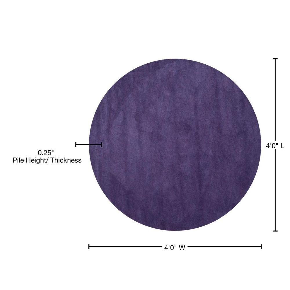 Handmade Purple Wool Round Area Rug, 4' Diameter