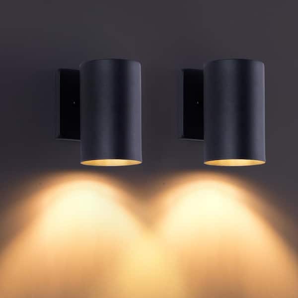 2-Pack Black Outdoor Wall Sconce, 7" H x 5" W 1-Light Exterior Cylinder Fixture, E26*2, No Bulbs Included