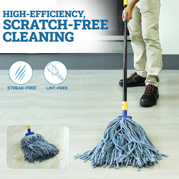 6-Pack Blended Cotton String Mop Heads with Plastic Socket and 61 in. Threaded Extendable Cleaning Handle Kit