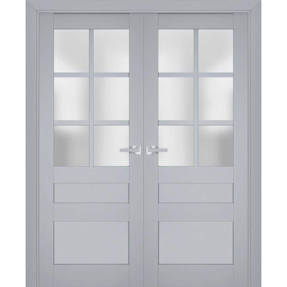 72 in. x 84 in. 2 Panel Matte Grey Finished Solid Wood Sliding Door with Hardware price history on PriceWatchPro