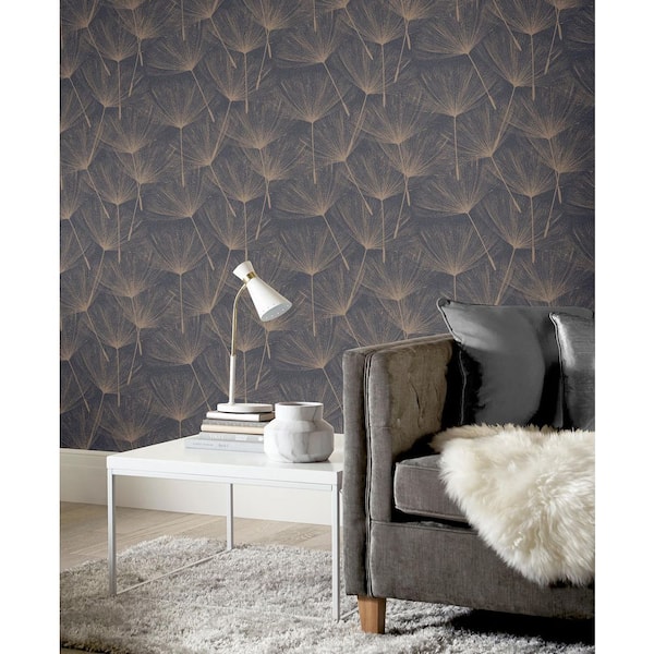 Kazue Metallic Grey Dandelion Wallpaper Sample