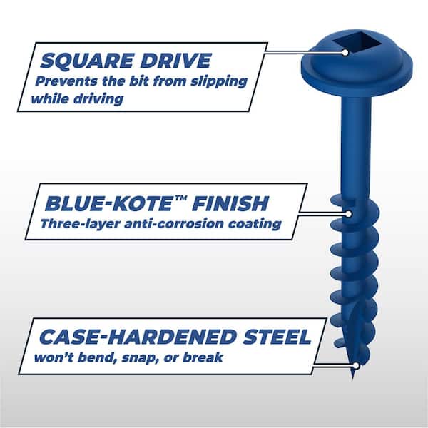 Kreg #8 x 2″ Pocket Hole Screws, Coarse-Thread, Blue-Kote, 50 ct