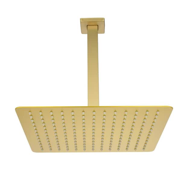 1-Spray Patterns with 2.5 GPM 11.8 in. Ceiling Mount Fixed Shower Head with Shower Arm in Brushed Gold