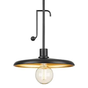 1-Light Black Shaded Pendant Light with Gold Interior Metal Shade, No Bulbs Included