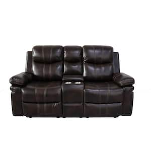 New Classic Furniture Kellen 71 in. Brown Faux Leather 2-seater Loveseat with Dual Recliners