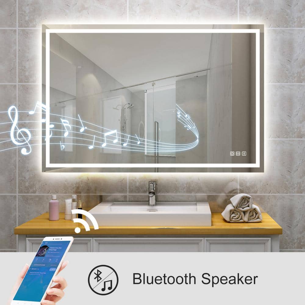 LED Lighted 32'' x 24'' Frameless Bathroom Vanity Mirror with Defogger