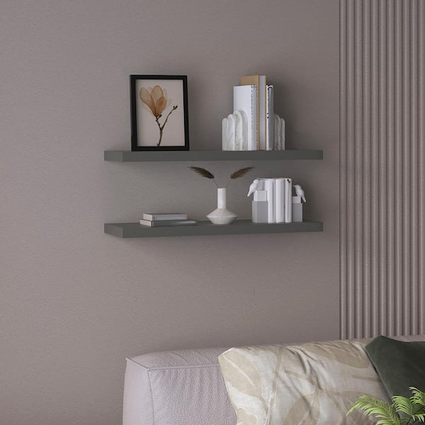 31.5 in. W x 9.8 in. D x 1.5 in. H Gray Composite Decorative Wall Shelf for Living Room (Set of 2)