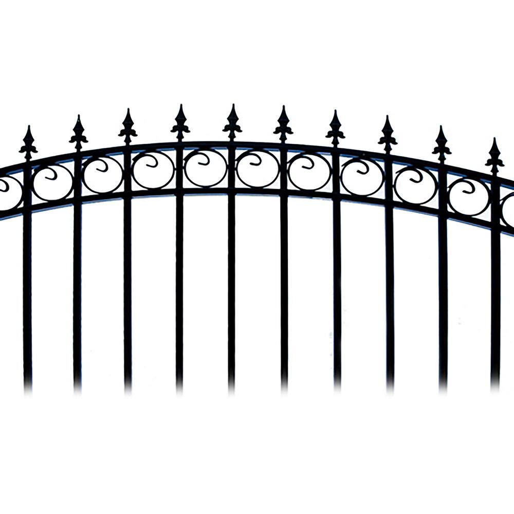 Prague Style Black Steel Arched Driveway Gate with Pedestrian Gate