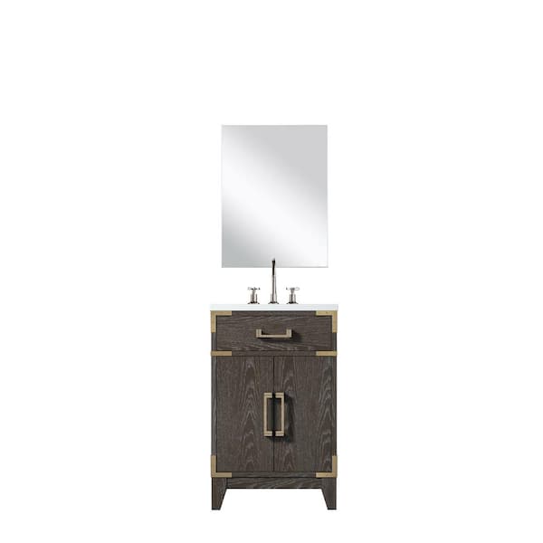 Fossa 20 in. W x 18 in. D Brown Oak Single Bath Vanity with Acrylic Top, 18 in. Mirror and Faucet Set